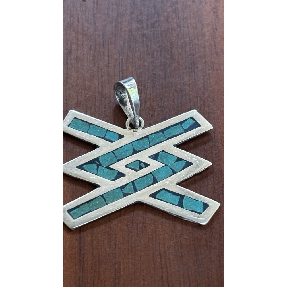 Vintage Silver 925 Overlay & Inlay Turquoise Pendant